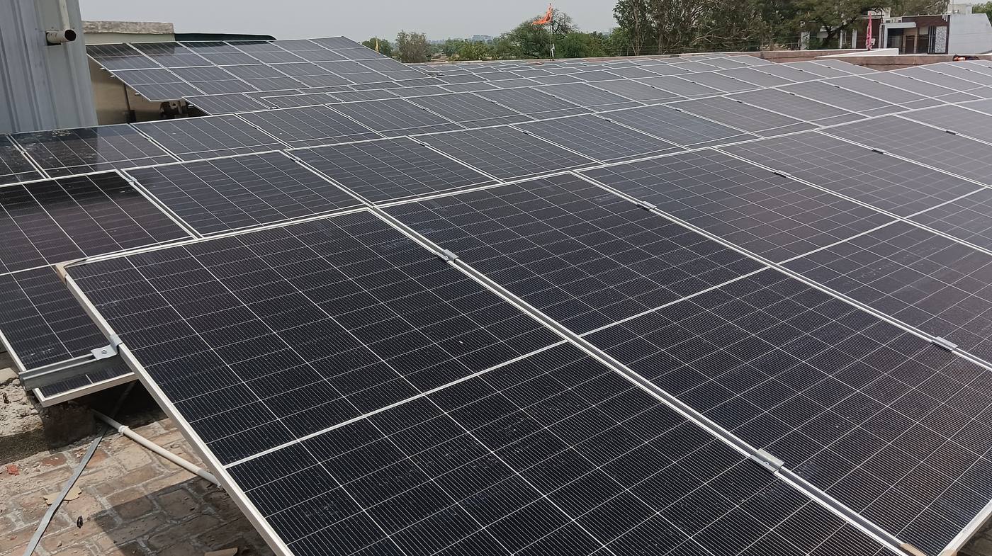 Close view of mounted solar modules